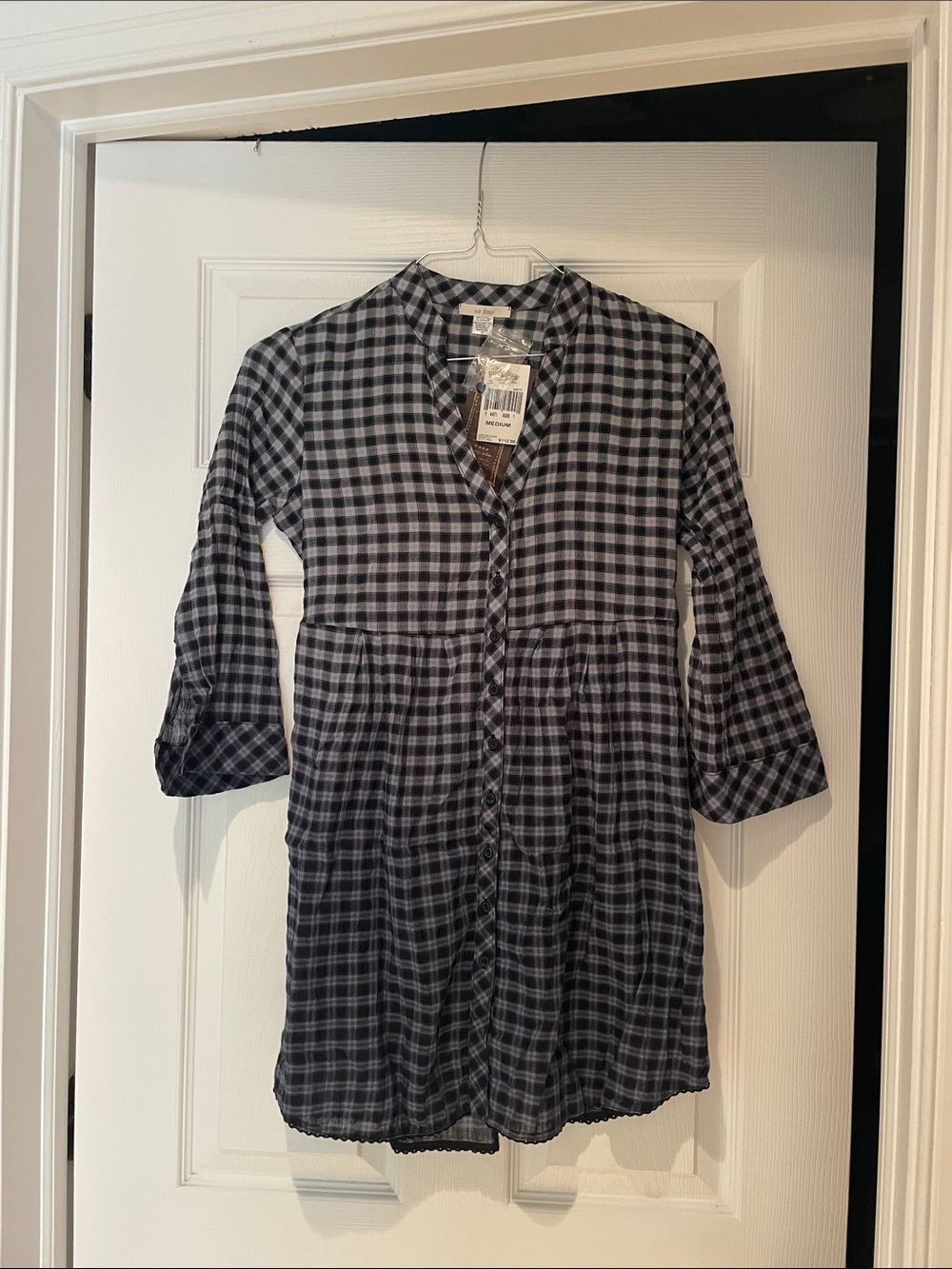 Navy and White Plaid Button-Front Mini Dress